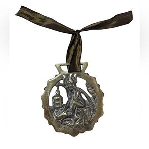 Vintage English Brass Pixie Elf Gnome Christmas Tree Ornament